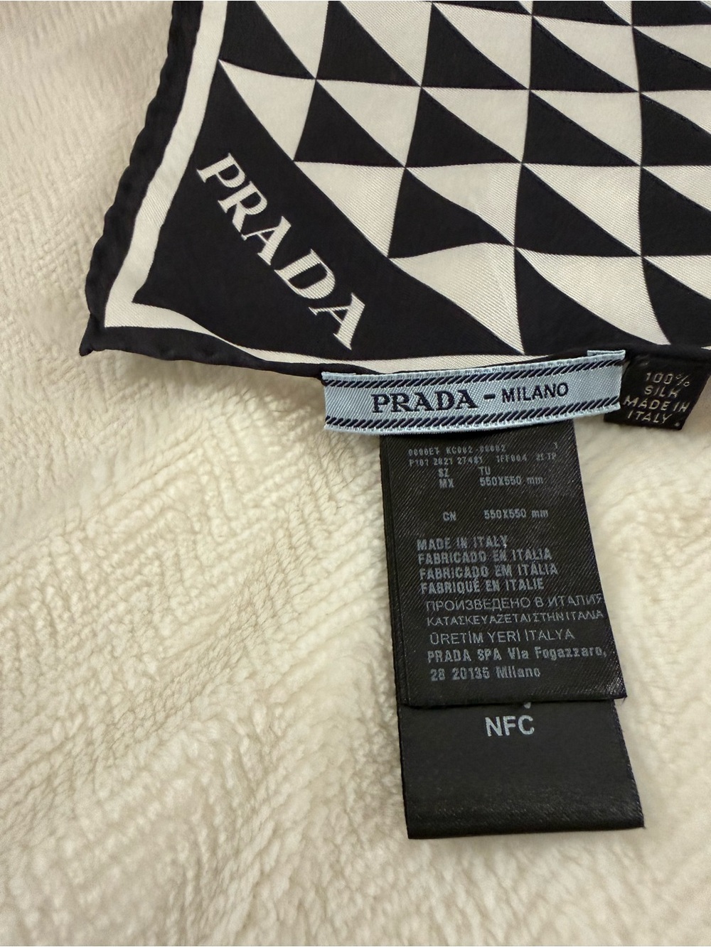 Prada Black and White geometric-patterned Silk Twill Scarf - Picture 2 of 9